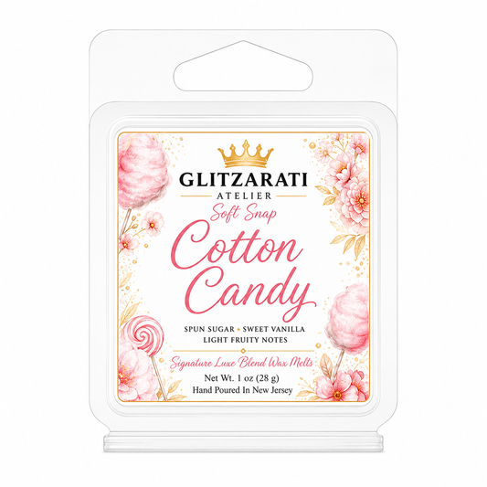 Cotton Candy | Signature Luxe Blend Wax Melt | Spun Sugar, Vanilla Fluff & Sweet Candy Clouds | 1 oz Clamshell | Glitzarati Atelier™