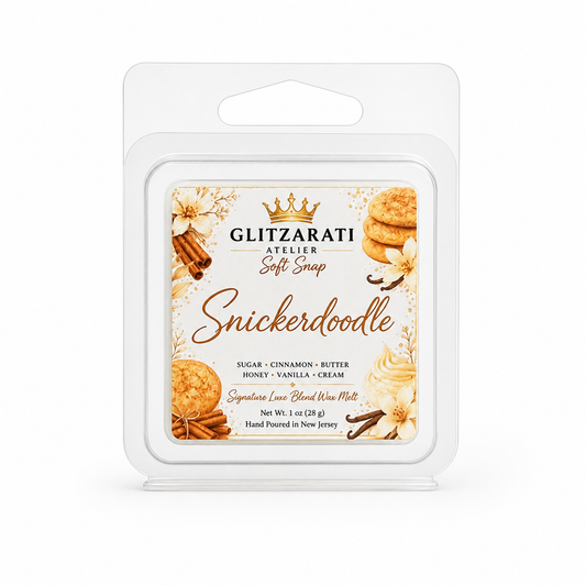 Snickerdoodle | Signature Luxe Blend Wax Melt | Cinnamon Sugar, Warm Butter & Creamy Vanilla | 1 oz Clamshell | Glitzarati Atelier™
