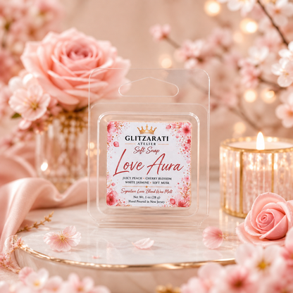 Love Aura | Signature Luxe Blend Wax Melt | Apple, Peach, Cherry Blossom & Soft Vanilla | 1 oz Clamshell | Glitzarati Atelier™