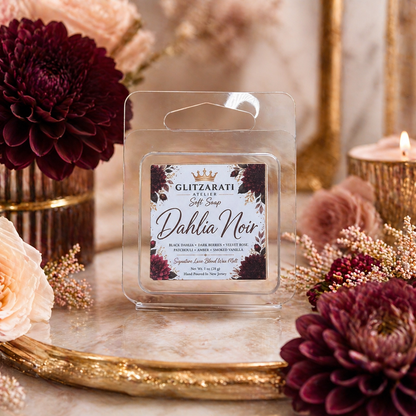Dahlia Noir | Signature Luxe Blend Wax Melt | Dark Dahlia, Orange Blossom, Amber & Musk | 1 oz Clamshell | Glitzarati Atelier™