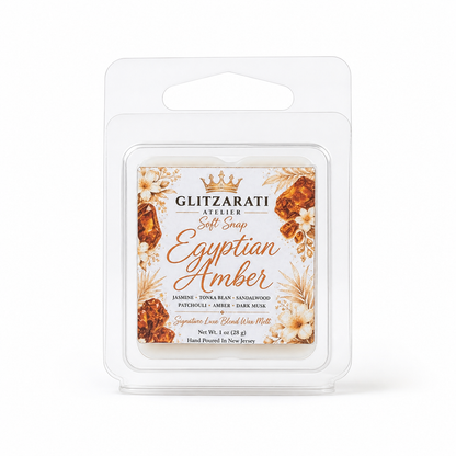 Egyptian Amber | Signature Luxe Blend Wax Melt | Jasmine, Sandalwood, Amber & Soft Musk | 1 oz Clamshell | Glitzarati Atelier™