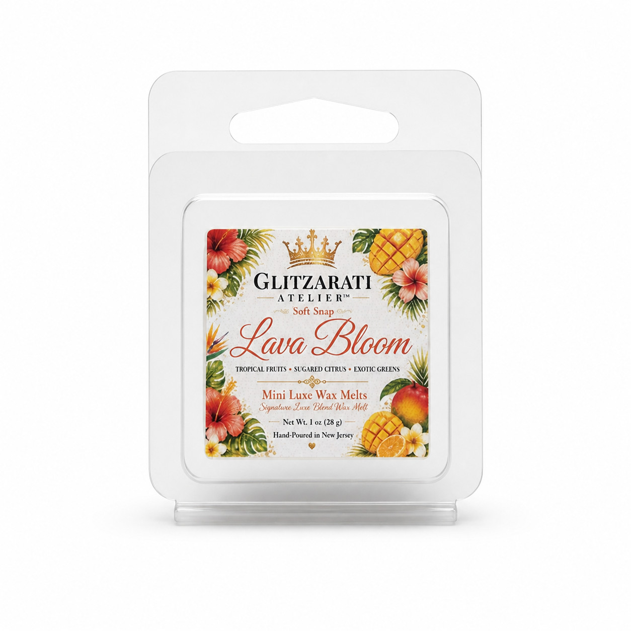 Lava Bloom | Signature Luxe Blend Wax Melt | Tropical Fruits, Sugared Citrus & Exotic Greens | 1 oz Clamshell | Glitzarati Atelier™