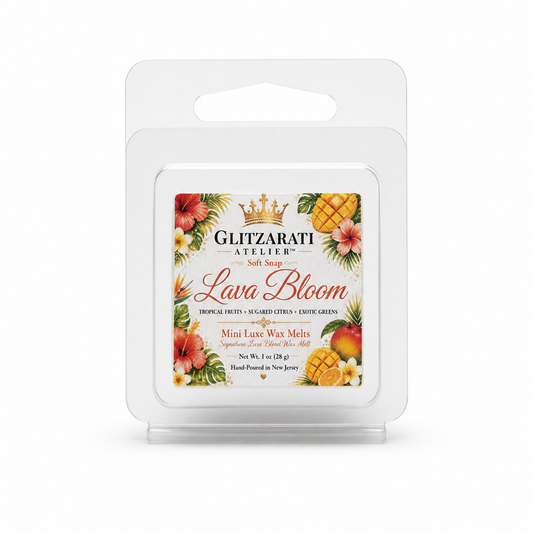 Lava Bloom | Signature Luxe Blend Wax Melt | Tropical Fruits, Sugared Citrus & Exotic Greens | 1 oz Clamshell | Glitzarati Atelier™