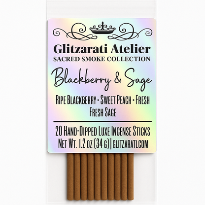 Pack of Glitzerati Atelier incense sticks with a colorful label on a white background