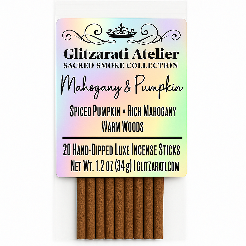 Pack of Glitzarati Atelier incense sticks with a colorful label on a white background
