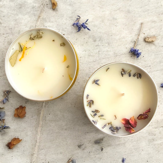 Sacred Crown™ Manifestation Petite Luxe™ Candle Duo – Sacred Serenity & Sacred Root • 2 oz Travel Tins | Glitzarati Atelier
