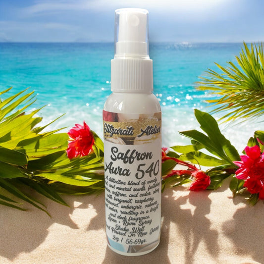 Linen & Room Fine Mist Spray – Saffron Aura 540 | Natural 2oz Odor Freshener | Glitzarati Atelier