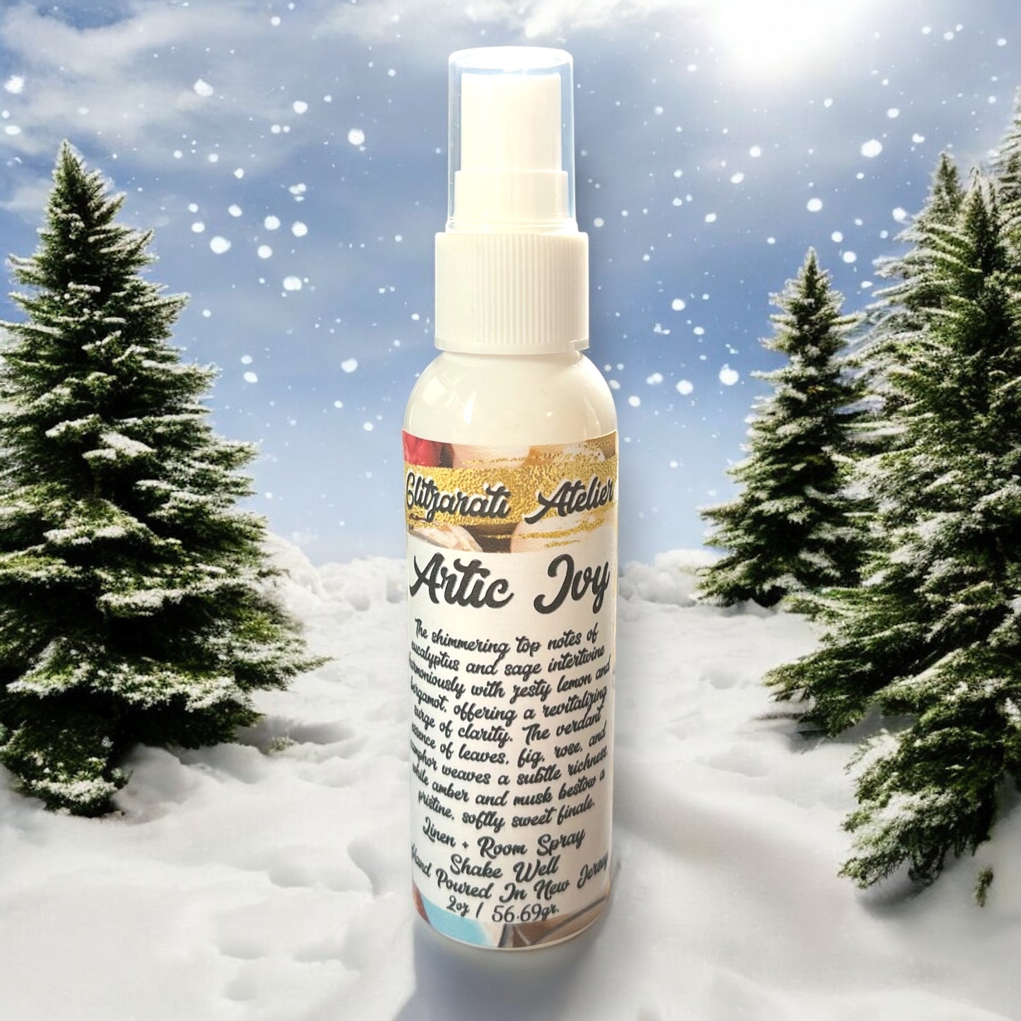 Linen & Room Fine Mist Spray – Arctic Ivy | Natural 2oz Odor Freshener | Glitzarati Atelier
