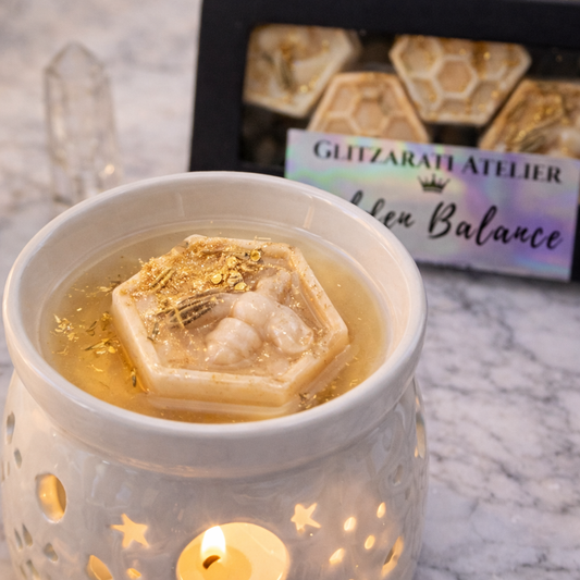 Sacred Crown™ Manifestation Bee Melts – Golden Balance | Patchouli, Calendula & Rosemary | Coconut Soy Wax | Set of 4 Bees | Net Wt. 2.8 oz | Glitzarati Atelier