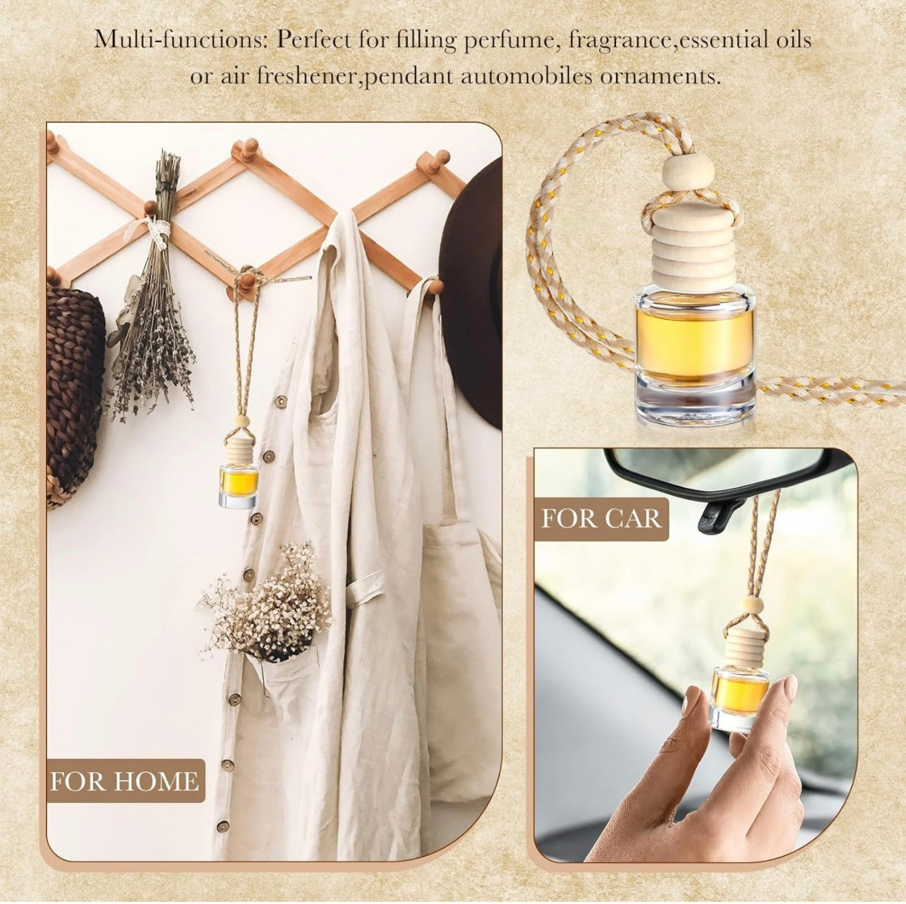Pure Citrus & Clove Hanging Car Diffuser – Natural Orange & Warm Clove Essential Oil Blend | 8ml Glass Freshener by Glitzarati Atelier