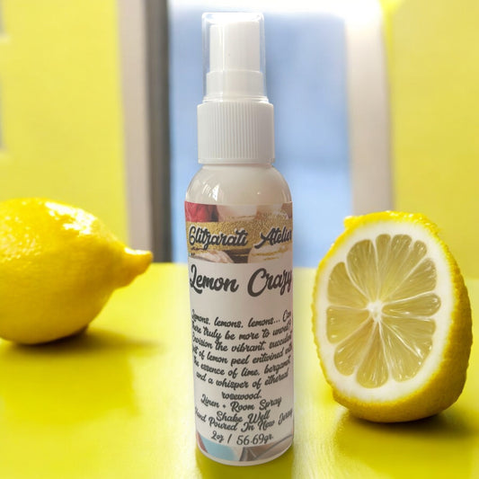 Linen & Room Fine Mist Spray – Lemon Crazy | Natural 2oz Odor Freshener | Glitzarati Atelier