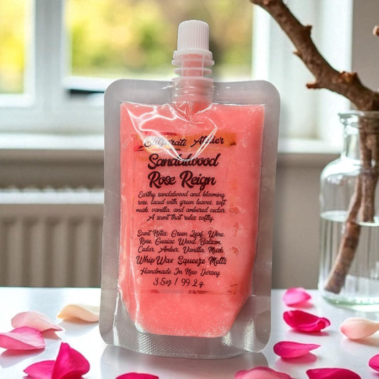🌹 Sandalwood Rose Reign WhipWax™ – Velvet Rose, Creamy Sandalwood & Sheer Musk • 3.5 oz Squeeze Wax Melt | Glitzarati Atelier