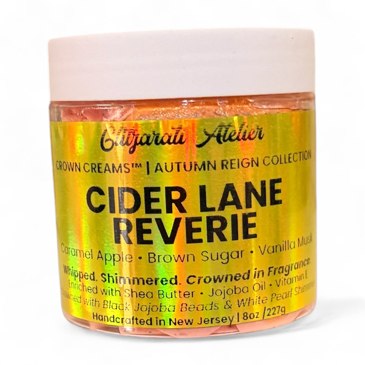 Jar of 'Cider Lane Reverie' cream from Clijsters Atelier on a white background
