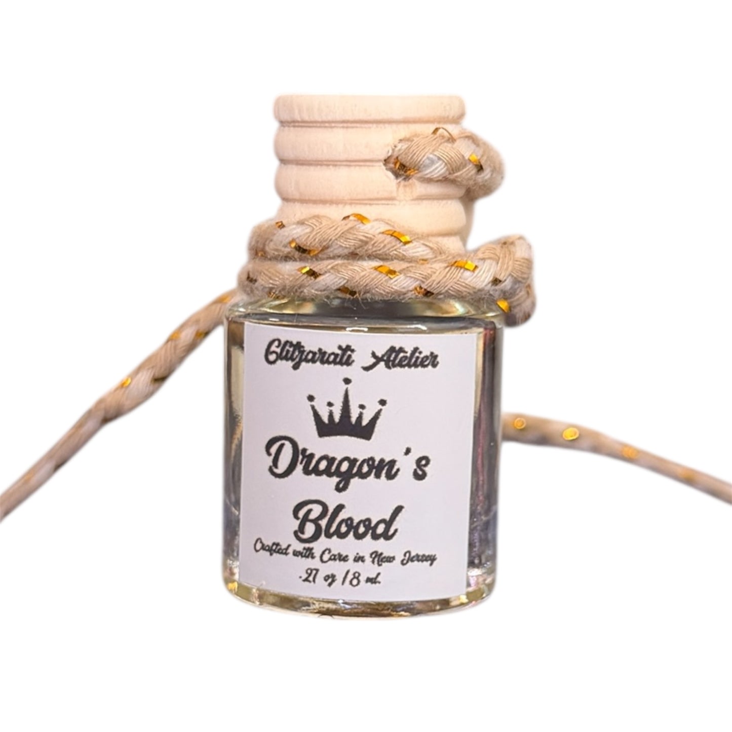 Dragon’s Blood Hanging Car Diffuser | Earthy Spiced Resin Car Air Freshener | 8ml Glass Diffuser by Glitzarati Atelier™
