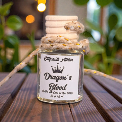 Dragon’s Blood Hanging Car Diffuser | Earthy Spiced Resin Car Air Freshener | 8ml Glass Diffuser by Glitzarati Atelier™