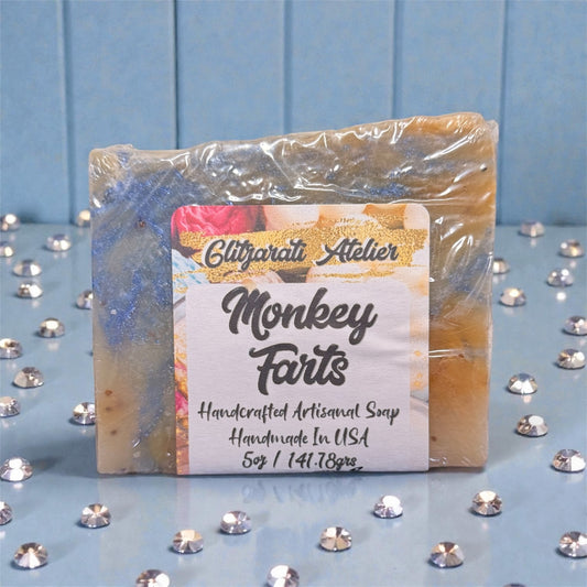 Monkey Farts Soap Bar – Tropical Banana & Bubblegum Blend | Cold Process Vegan Exfoliating Soap | Glitzarati Atelier