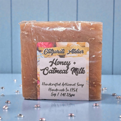Honey & Oatmeal Milk Soap Bar – Goat Milk Cold Process with Shea Butter | Creamy Exfoliating Skincare | Glitzarati Atelier