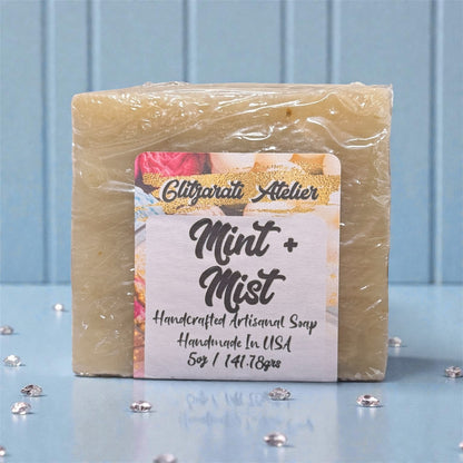 Mint & Mist Soap Bar – Eucalyptus & Spearmint with Spirulina | Cold Process Vegan Skincare | Glitzarati Atelier