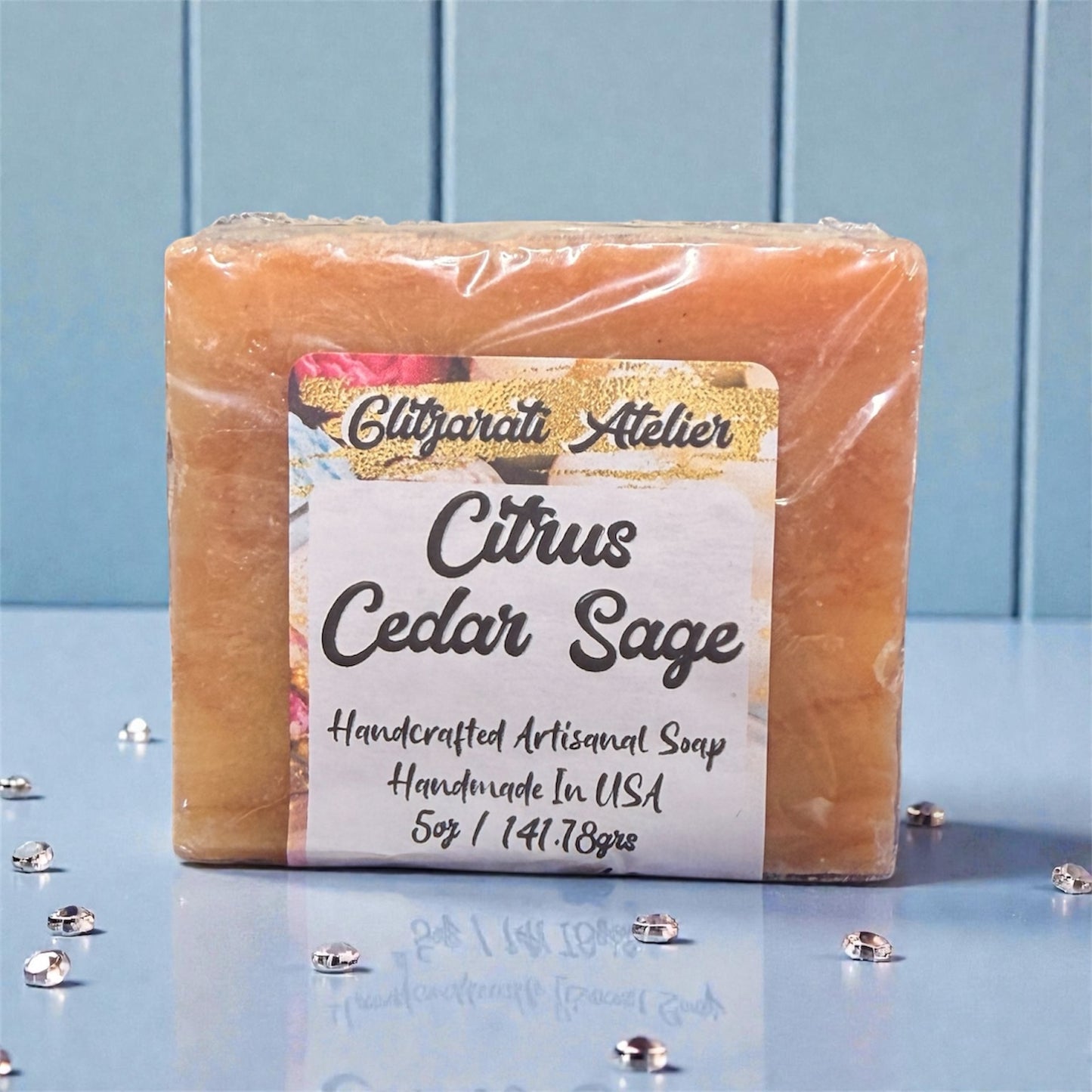 Citrus Cedar Sage Soap Bar – Lemongrass & Clary Sage | Exfoliating Cold Process Vegan Skincare | Glitzarati Atelier