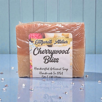 Cherrywood Bliss Soap Bar – Cherry Almond & Blossom Scent | Cold Process Vegan Skincare | Glitzarati Atelier