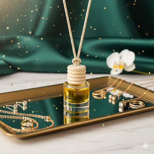 Narcissist Hanging Car Diffuser – Sweet Peach, Raspberry & Sandalwood | 8ml Glass Freshener by Glitzarati Atelier