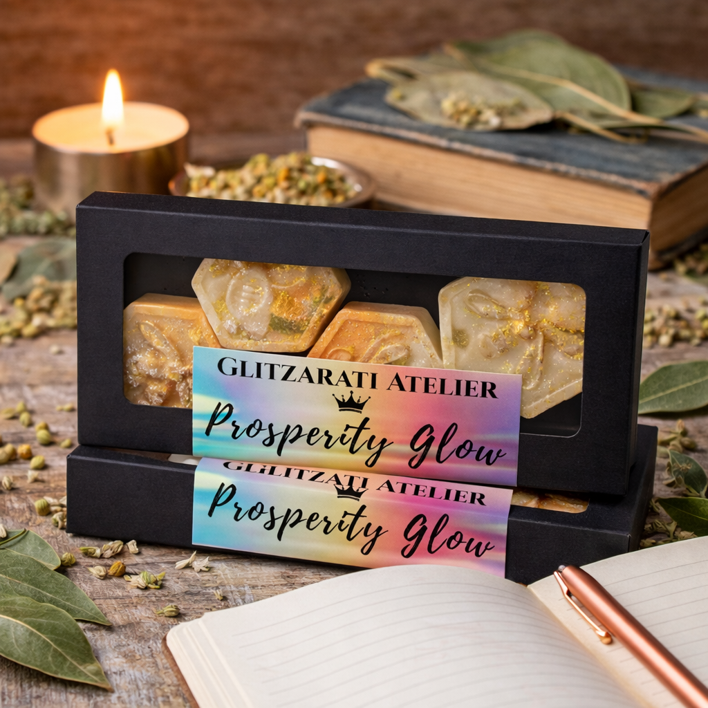 Sacred Crown™ Manifestation Bee Melts – Prosperity Glow | Frankincense, Myrrh, Chamomile & Bay Leaf | Coconut Soy Wax | Set of 4 Bees | Net Wt. 2.8 oz | Glitzarati Atelier