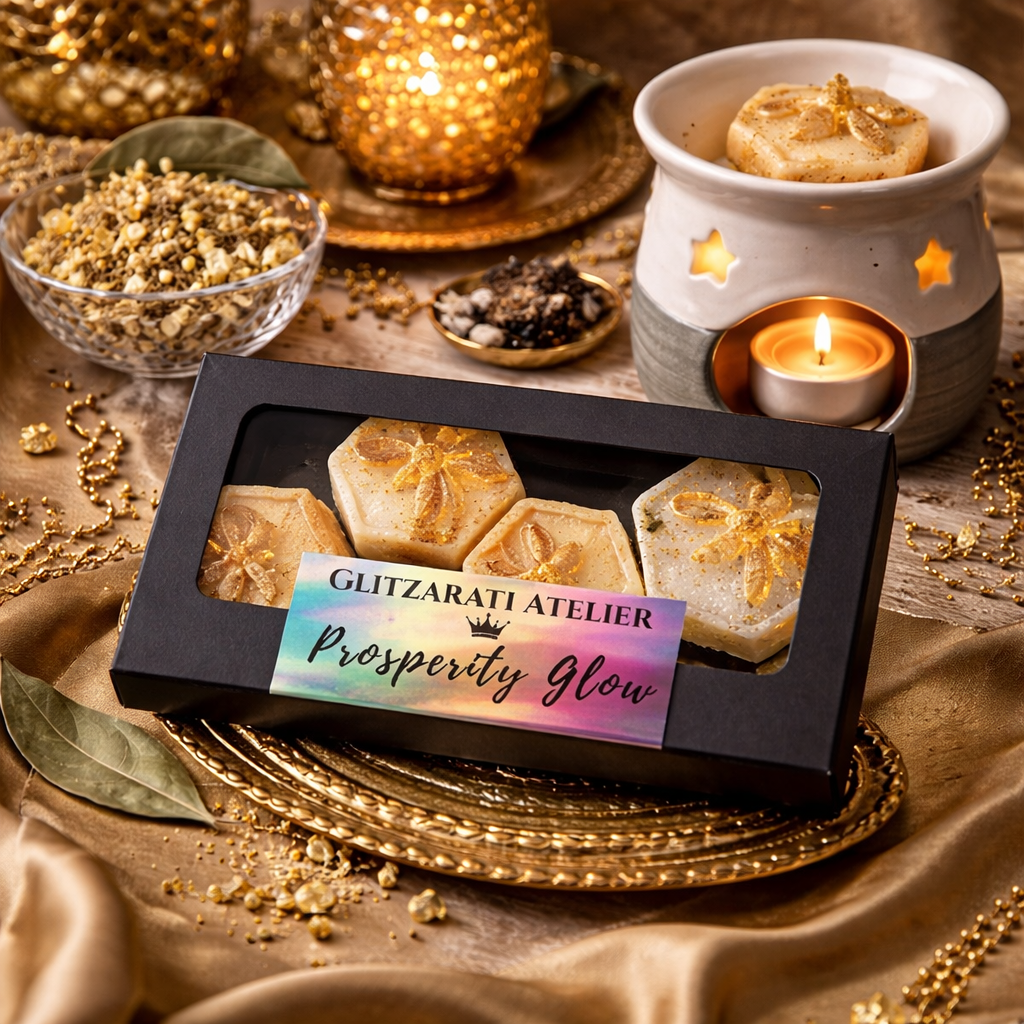 Sacred Crown™ Manifestation Bee Melts – Prosperity Glow | Frankincense, Myrrh, Chamomile & Bay Leaf | Coconut Soy Wax | Set of 4 Bees | Net Wt. 2.8 oz | Glitzarati Atelier