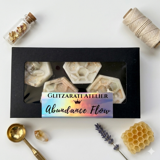 Sacred Crown™ Manifestation Bee Melts – Abundance Flow | Patchouli, Bay Leaf & Rosemary | Coconut Soy Wax | Set of 4 Bees | Net Wt. 2.8 oz | Glitzarati Atelier