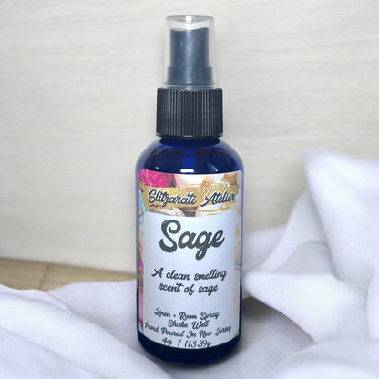 Sage Linen & Room Fine Mist Spray Bottle 4oz Natural Odor Eliminator