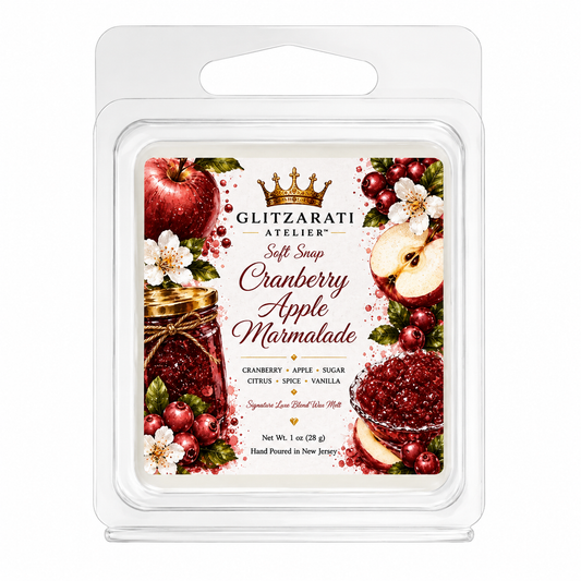 Cranberry Apple Marmalade | Signature Luxe Blend Wax Melt | Cranberry, Apple, Citrus Sugar & Warm Spice | 1 oz Clamshell | Glitzarati Atelier™