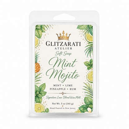 Glitzerati Atelier Mint Mojito wax melt packaging on a white background