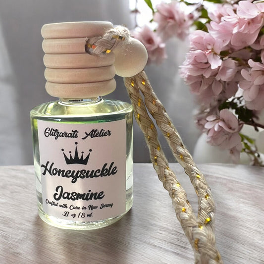 Honeysuckle Jasmine Hanging Car Diffuser – Blooming Garden Floral Scent | 8ml Glass Freshener by Glitzarati Atelier
