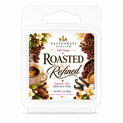 Roasted & Refined | Signature Luxe Blend Wax Melt | Fresh Brewed Coffee, Dark Roast & Espresso | 1 oz Clamshell | Glitzarati Atelier™