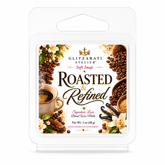 Roasted & Refined | Signature Luxe Blend Wax Melt | Fresh Brewed Coffee, Dark Roast & Espresso | 1 oz Clamshell | Glitzarati Atelier™