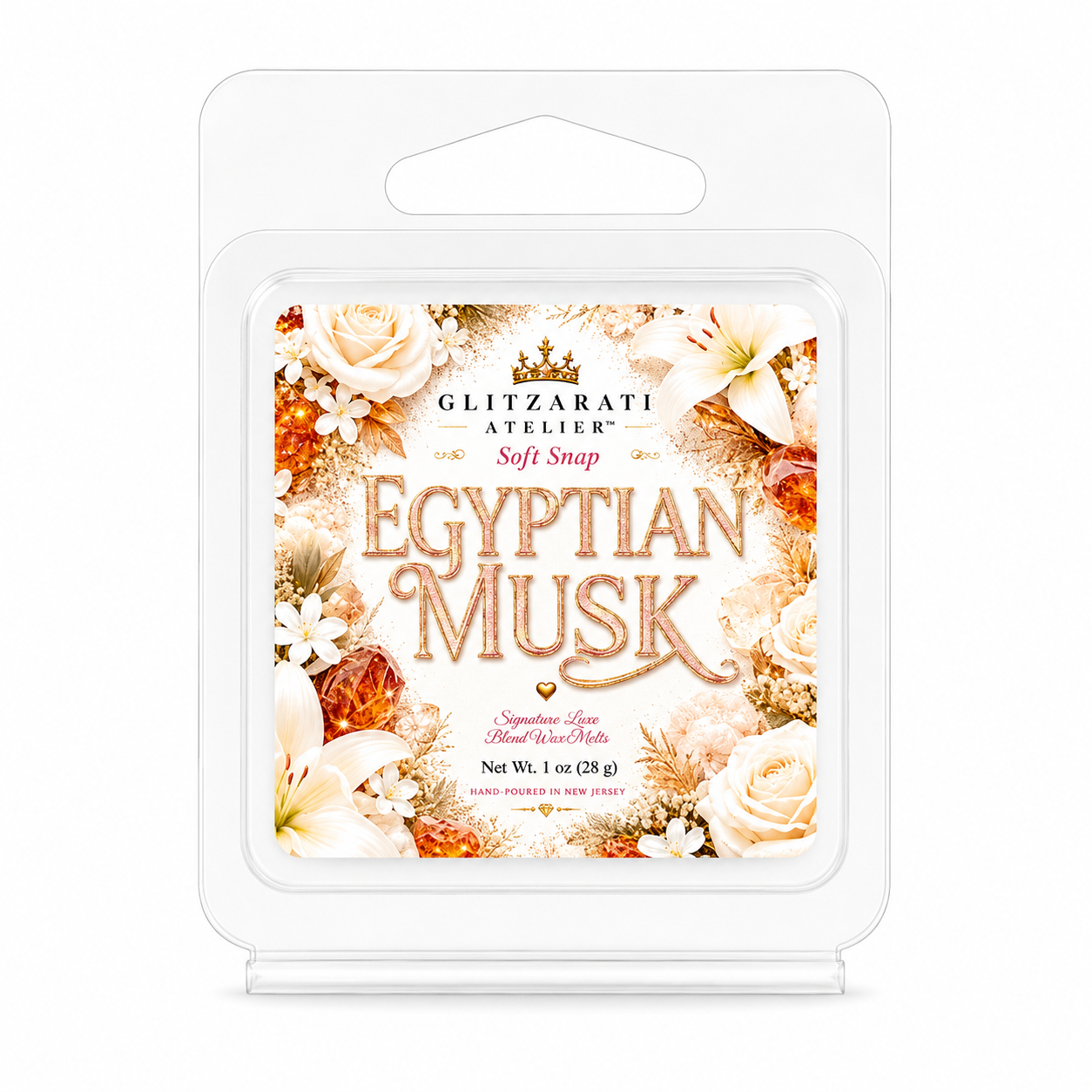 Egyptian Musk | Signature Luxe Blend Wax Melt | White Florals, Soft Musk & Powdery Warmth | 1 oz Clamshell | Glitzarati Atelier™