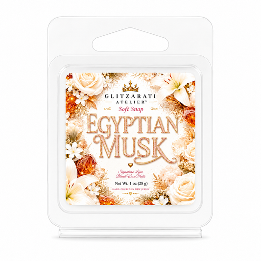 Egyptian Musk | Signature Luxe Blend Wax Melt | White Florals, Soft Musk & Powdery Warmth | 1 oz Clamshell | Glitzarati Atelier™