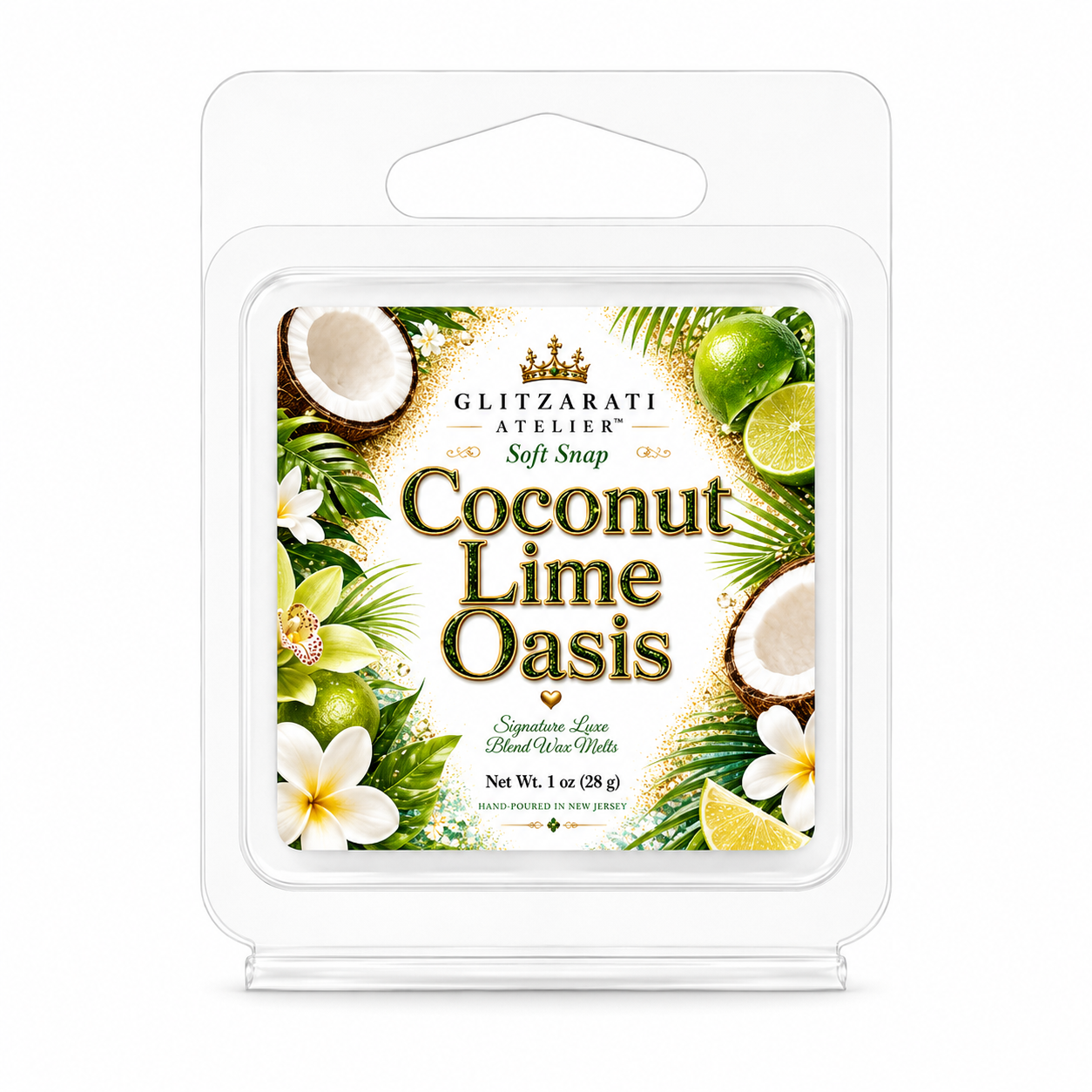 Coconut Lime Oasis | Signature Luxe Blend Wax Melt | Fresh Lime, Coconut & Vanilla Musk | 1 oz Clamshell | Glitzarati Atelier™