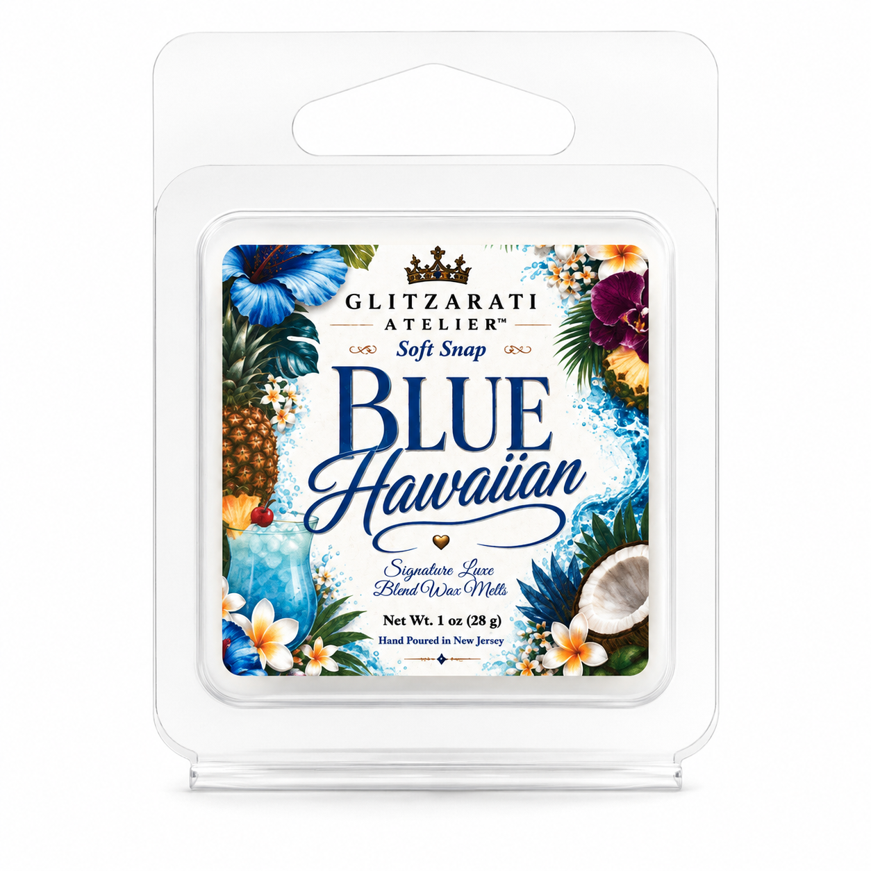 Blue Hawaiian | Signature Luxe Blend Wax Melt | Orange, Pineapple & Sweet Coconut | 1 oz Clamshell | Glitzarati Atelier™