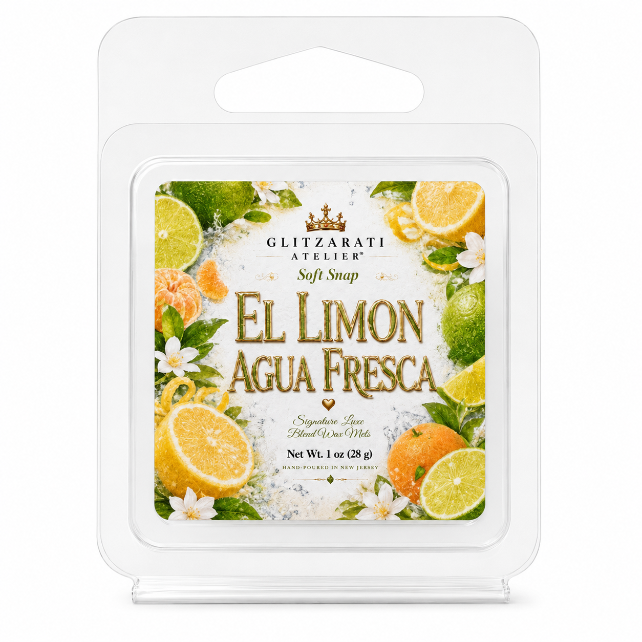 El Limón Agua Fresca | Signature Luxe Blend Wax Melt | Fresh Lime, Lemon Zest & Sweet Mandarin | 1 oz Clamshell | Glitzarati Atelier™
