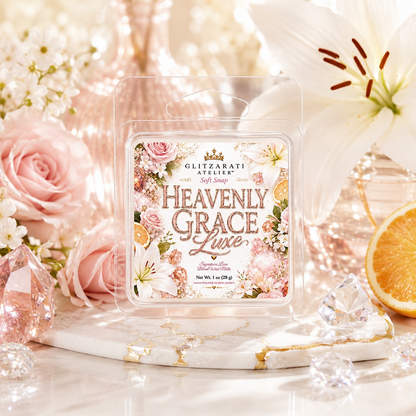 Heavenly Grace Luxe | Signature Luxe Blend Wax Melt | Green Citrus, Rose Jasmine & Cotton Candy Musk | 1 oz Clamshell | Glitzarati Atelier™