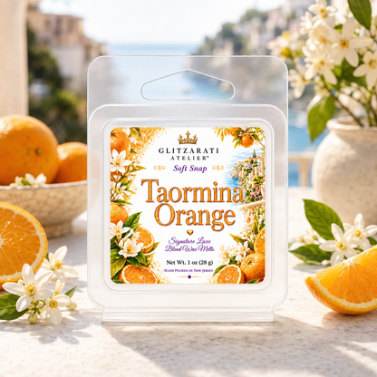 Taormina Orange | Signature Luxe Blend Wax Melt | Blood Orange, Green Mandarin & Citrus Woods | 1 oz Clamshell | Glitzarati Atelier™
