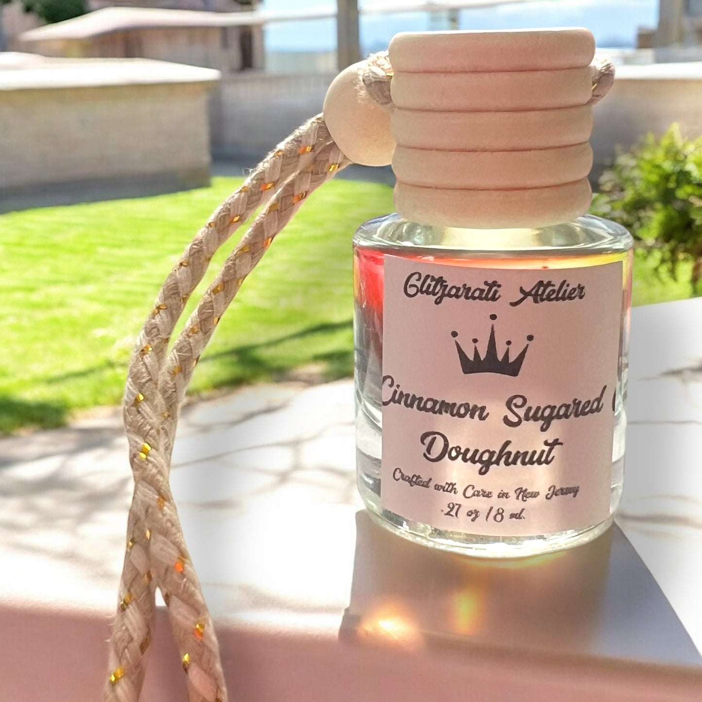 Cinnamon Sugared Doughnut Hanging Glass Car Oil Diffuser Freshener 8ml