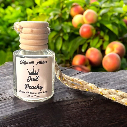 Just Peachy Hanging Car Diffuser – Peach Cinnamon & Vanilla Buttercream | 8ml Glass Freshener by Glitzarati Atelier