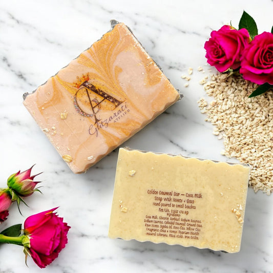 Golden Oatmeal Bar – Goat Milk Soap with Honey, Oats & Gold Mica Swirl | Glitzarati Atelier