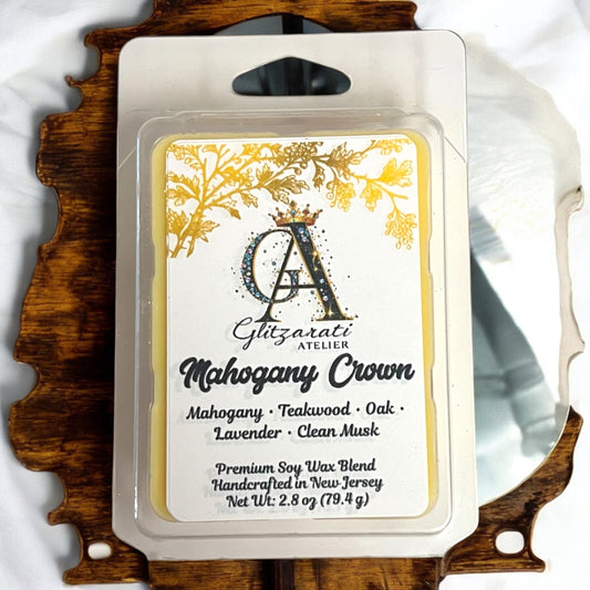 Mahogany Crown Luxe Iridescent Wax Melts – Bold Teakwood, Smoked Mahogany & Regal Musk • 2.8 oz | Glitzarati Atelier