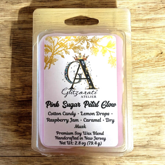 Pink Sugar Petal Glow Luxe Iridescent Wax Melts – Cotton Candy, Lemon Drops & Raspberry Jam • 2.8 oz | Glitzarati Atelier