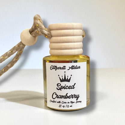 Spiced Cranberry Hanging Car Diffuser – Tart Cranberry, Warm Spice & Citrus Zest | 8 ml Glass Freshener by Glitzarati Atelier