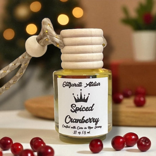 Spiced Cranberry Hanging Car Diffuser – Tart Cranberry, Warm Spice & Citrus Zest | 8 ml Glass Freshener by Glitzarati Atelier