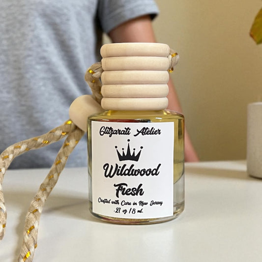 Wildwood Fresh Hanging Car Diffuser – Crisp Spice, Lavender & Cedarwood | 8ml Glass Freshener by Glitzarati Atelier