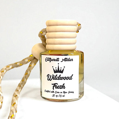 Wildwood Fresh Hanging Car Diffuser – Crisp Spice, Lavender & Cedarwood | 8ml Glass Freshener by Glitzarati Atelier